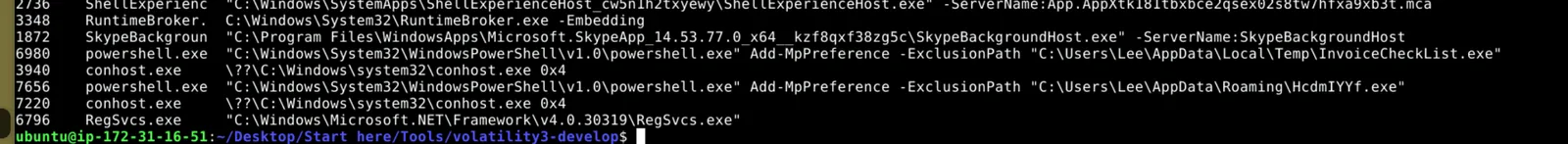 psscan showing process hierarchy