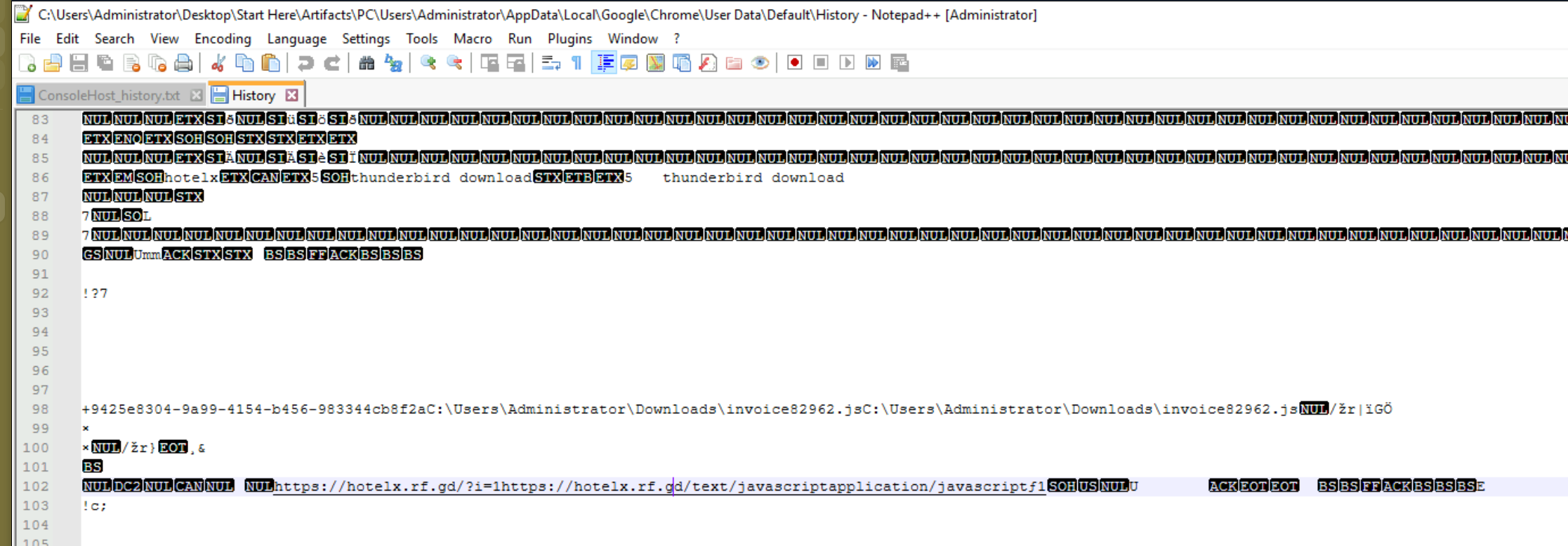 Chrome history showing download